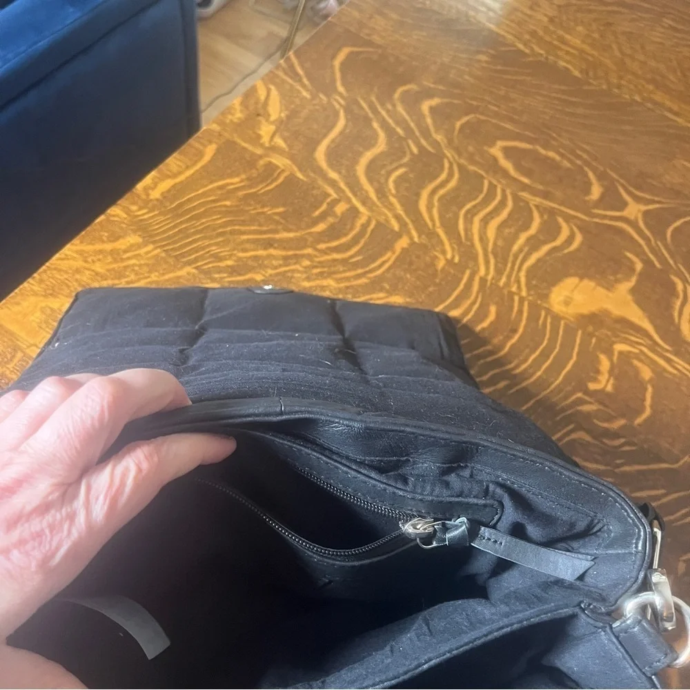 Stylish Black Leather Quilted Puffy Flap Over Large Shoulder Bag